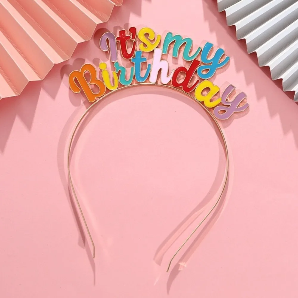 Creative Rainbow Color Letter Birthday Headband It's My Birthday Alloy Letter Decoration Headband Party Headwear Birthday Party