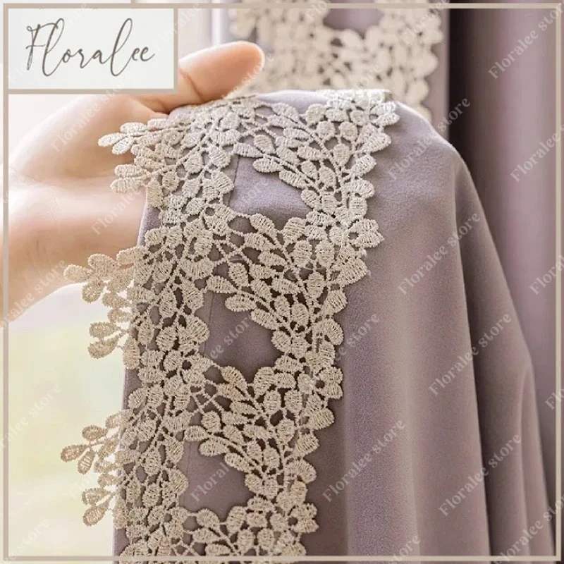 

Purple Velvet Lace Splicing Thickened Curtains For Living Room Bedroom Floor-to-ceiling Window Embroidered Window Customization