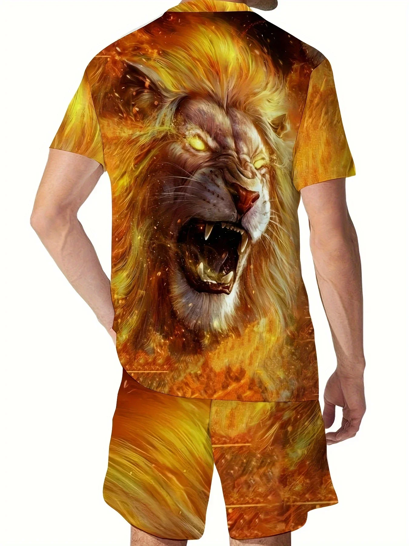 Summer New Fierce Beast Lion Pattern Men's Shorts Sets Casual Street T Shirts+Shorts 2PCS Outfits 3D Print O-Neck Tracksuit Suit