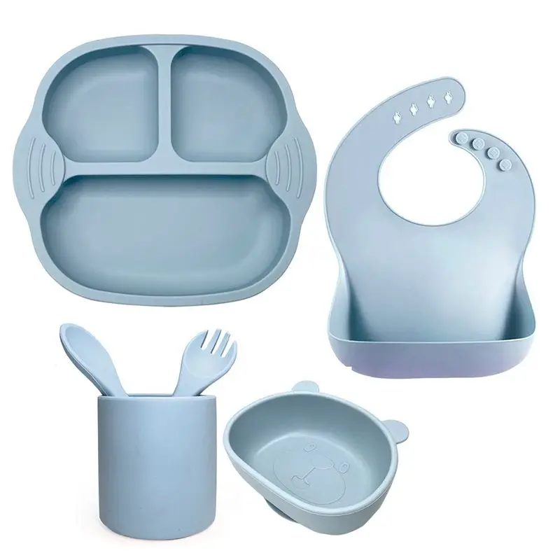 B05C-6Pcs Silicone Baby Feeding Set, Toddler Utensils, Baby Bowls With Suction Toddler Bowls Set Dishwasher Safe
