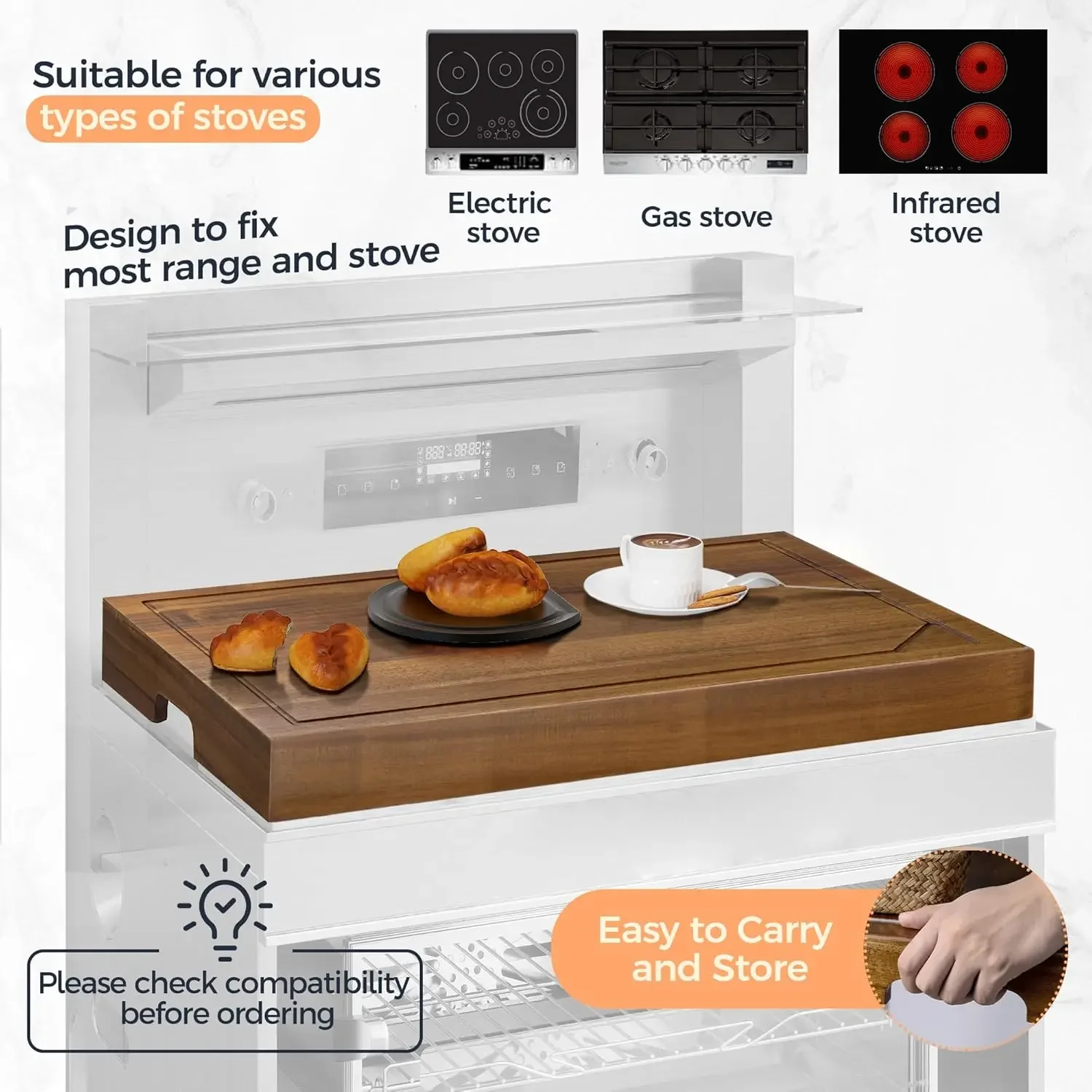 Stove Cover - Acacia Wood  Top Covers for Electric  and Gas  - Sink Cover RV  Top Cover