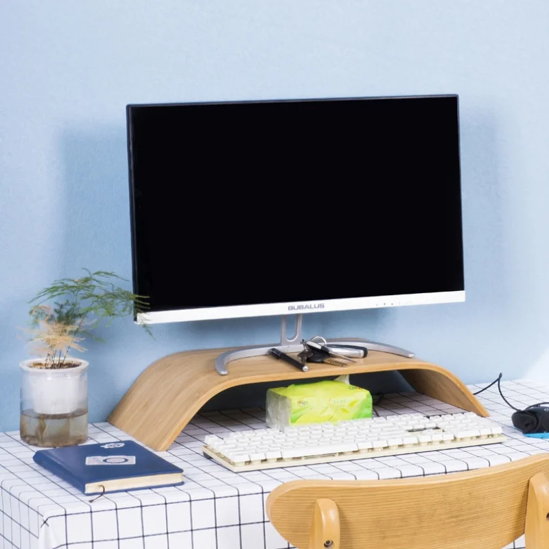 Bamboo Monitor Riser Stand Creative Office Monitors Organizer Shelf Computer Laptop Height Increase Base Monitor Storage Rack