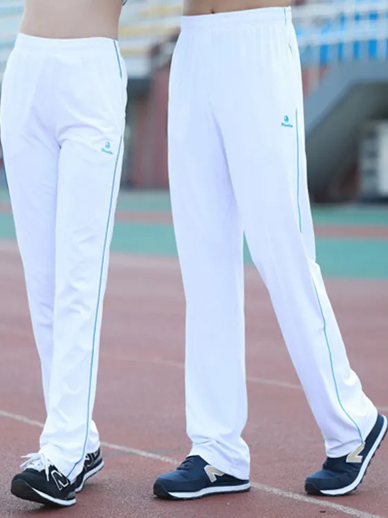 

Летние тонкие шелковые белые спортивные брюки из Южной Кореи для мужчин и женщин, длинные брюки для кадриль, пара, прямые брюки с высокой талией, Fitn Casua...