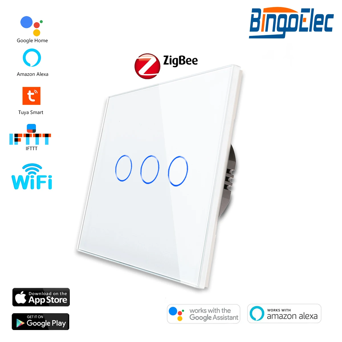 Zigbee 1/2/3Gang Touch Switches 2Way Stairs Wall Switches Tuya Smart Life Alexa Yandex Voice Control with Neutral Glass Panel image 3