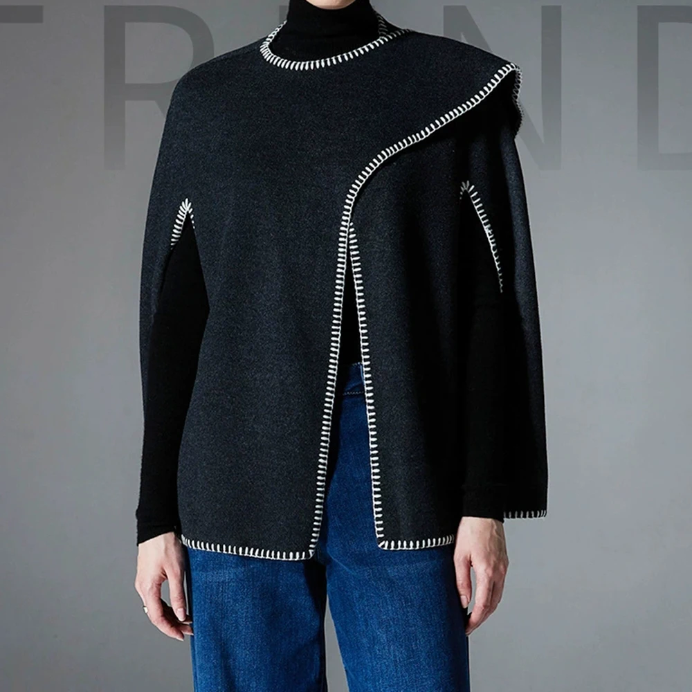 

Mid-to-high-end European and American spring, autumn and winter new double-faced woolen sewn cape shawl-GZXX737