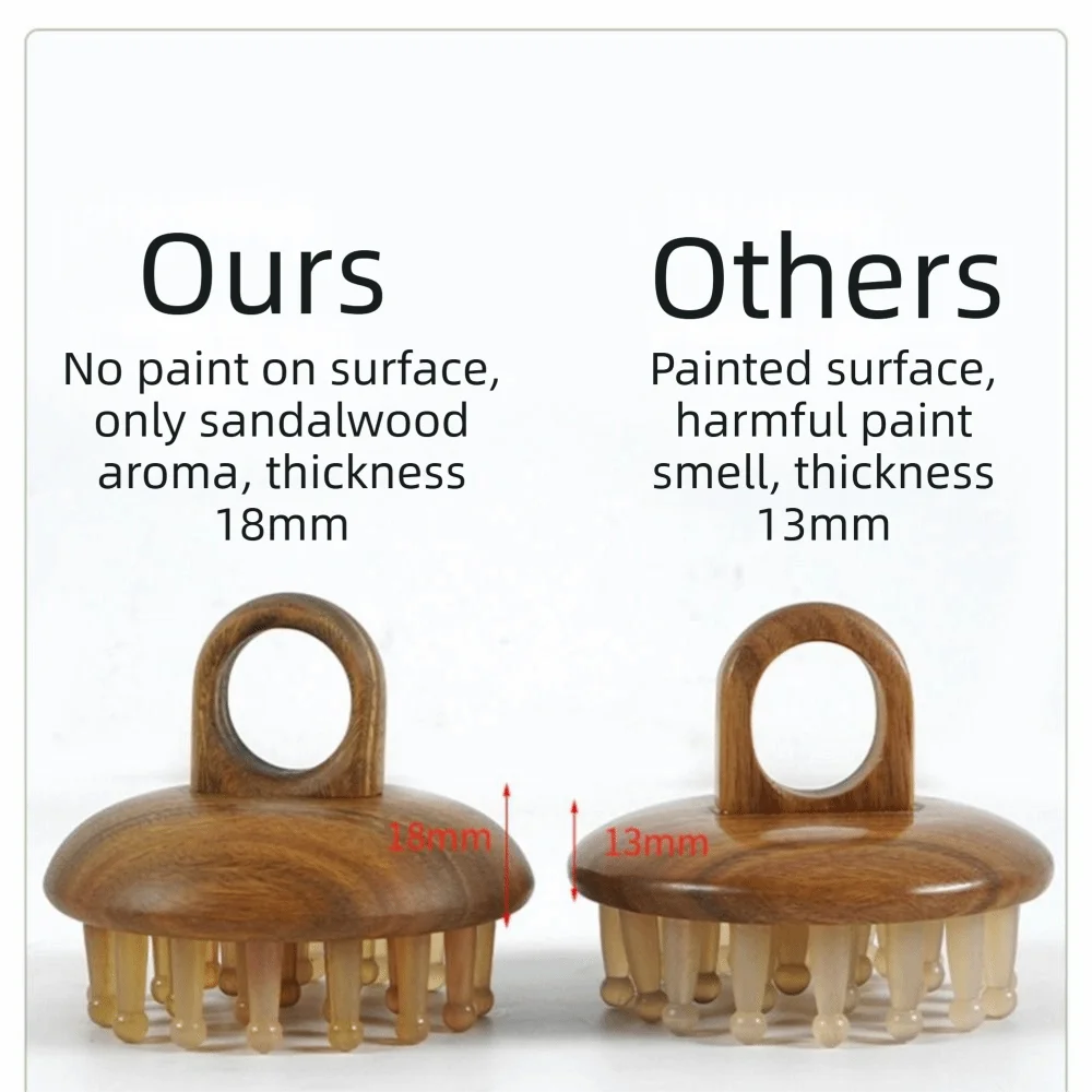 Sheep Horn Scalp Massager Sandalwood Handle Acupuncture Meridian Massager Anti-Static Wood Grain Scalp Massage Comb