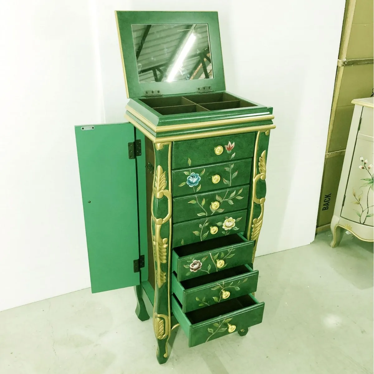 American emerald jewelry cabinet solid wood hand-painted seven chest cabinet living room bedroom chest cabinet European
