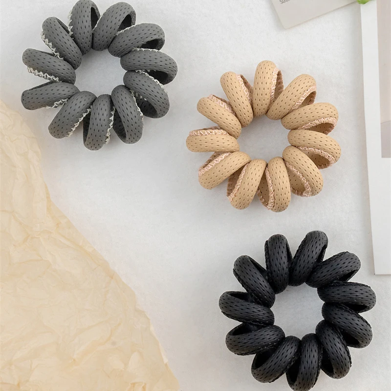 PU Leather Spiral Hair Tie Solid Color Telephone Cord Scrunchies Large Size Elastic Hair Band Women Hair Accessories Rubber Band