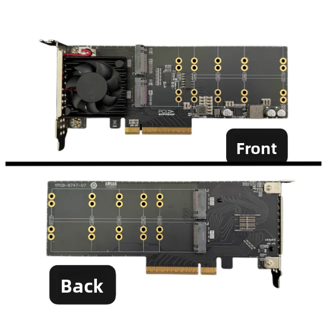 2025 بطاقة صفيف محول NVMe جديدة خالية من الانقسام وخالية من السائق بطاقة توسيع كاملة عالية نصف عالية Plx8747 64GT/S