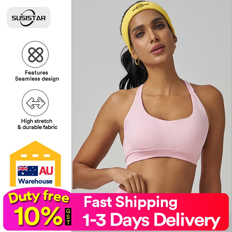 

SUSISTAR Sports Bras for Women - Scoop Neck U Back Padded Low Impact Workout Yoga Bra with Built in Bra