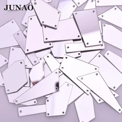 JUNAO 50pc Mix Size trasparente acrilico specchio Strass irregolare cucire su cristallo posteriore piatta Strass per abito in tessuto cucito