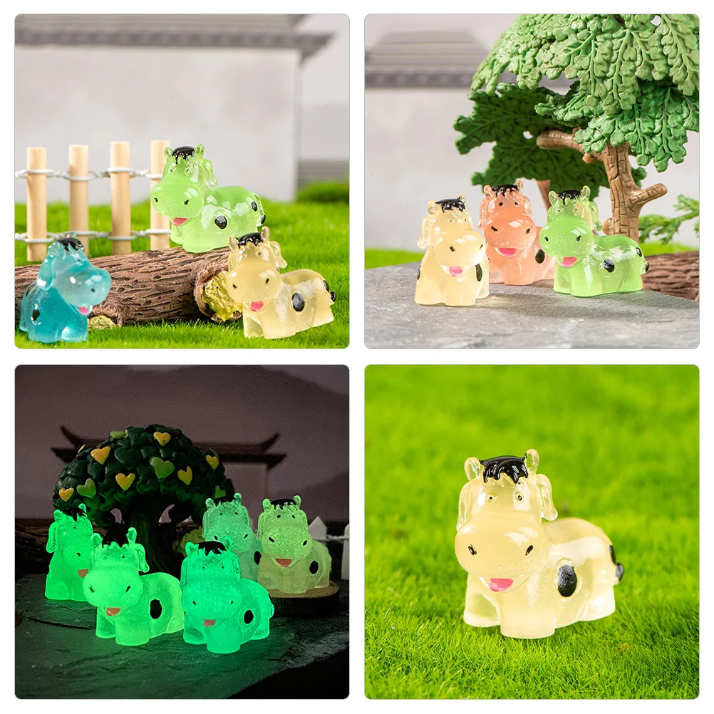 

6pcs Night Cow Figurines Bookshelf Animal Miniature Resin Animal Decor For Garden Lawn Desktop Micro Landscape