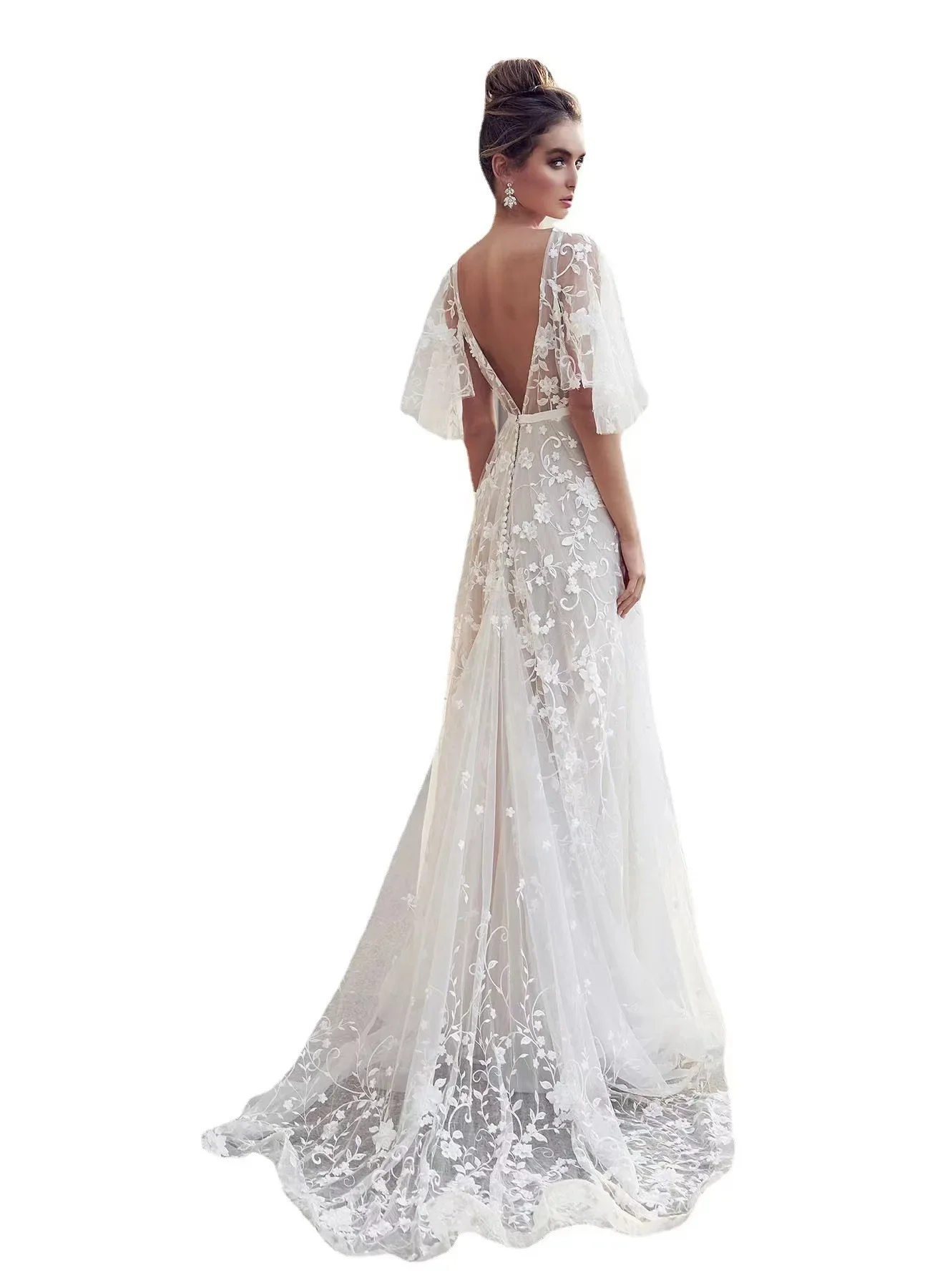 Deep V-neck Maxi Dress for Women Spring Summer Women Wedding Dresses Lace Backless Evening Dresses Elegance Formal Prom Gowns