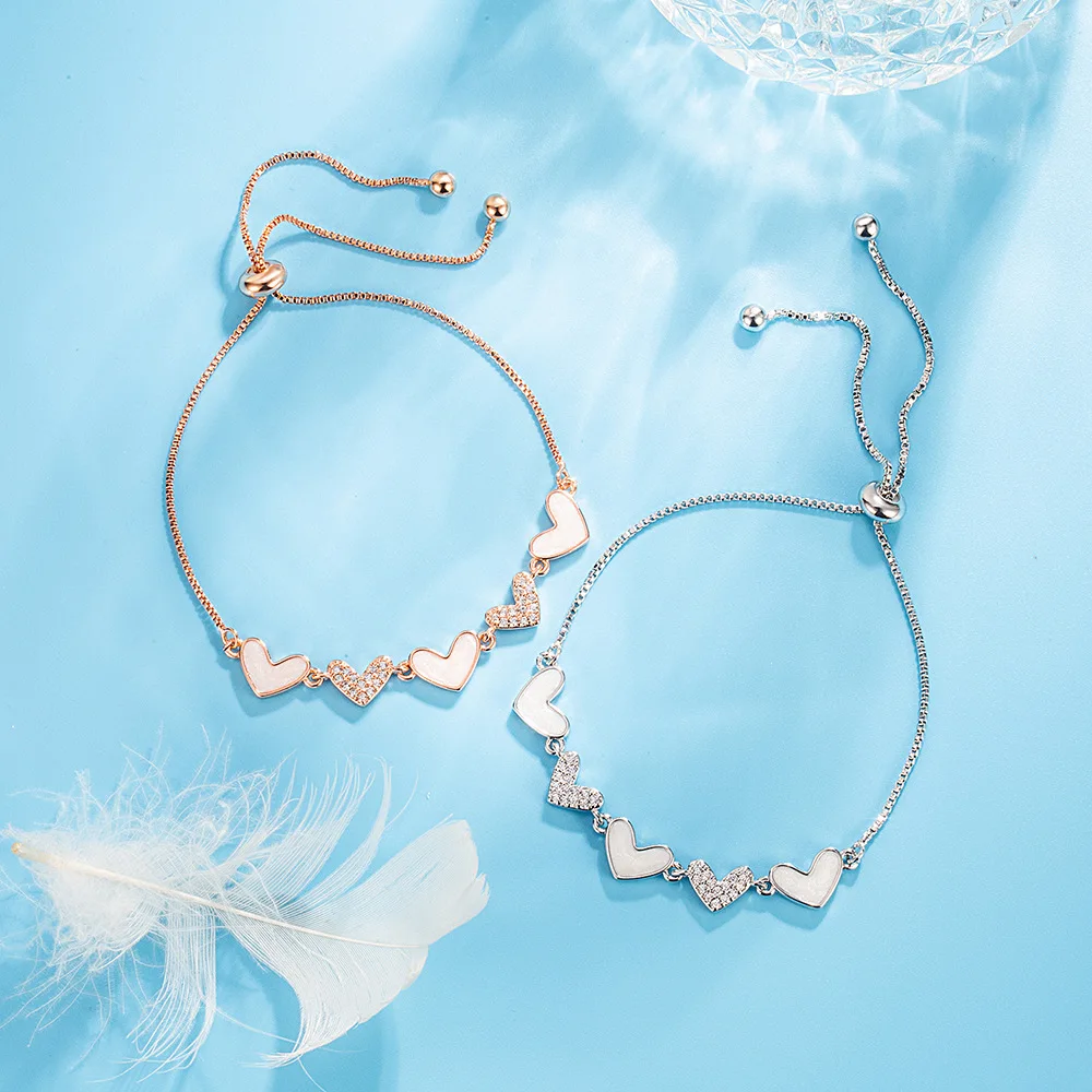 

925 Sterling Silver Heart Chain Charm Bangles Bracelets For Women Couple Luxury Jewelry Accessories Wholesalea Jewellery