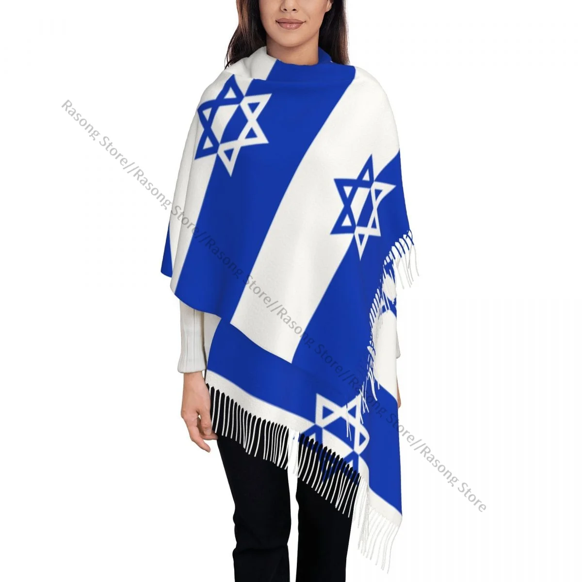 Autumn Winter Warm Scarves Flag Of Jewish Fighting Organization Fashion Shawl Tassel Scarves Wrap Neck Headband Hijabs Stole