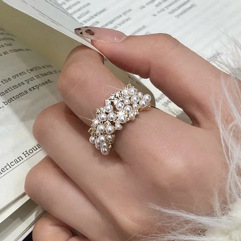 حقيقي 925 فضة تألق الزركون سطح واسع اللؤلؤ قابل للتعديل خواتم للنساء ضوء فاخر غرامة مجوهرات رائعة هدية #3