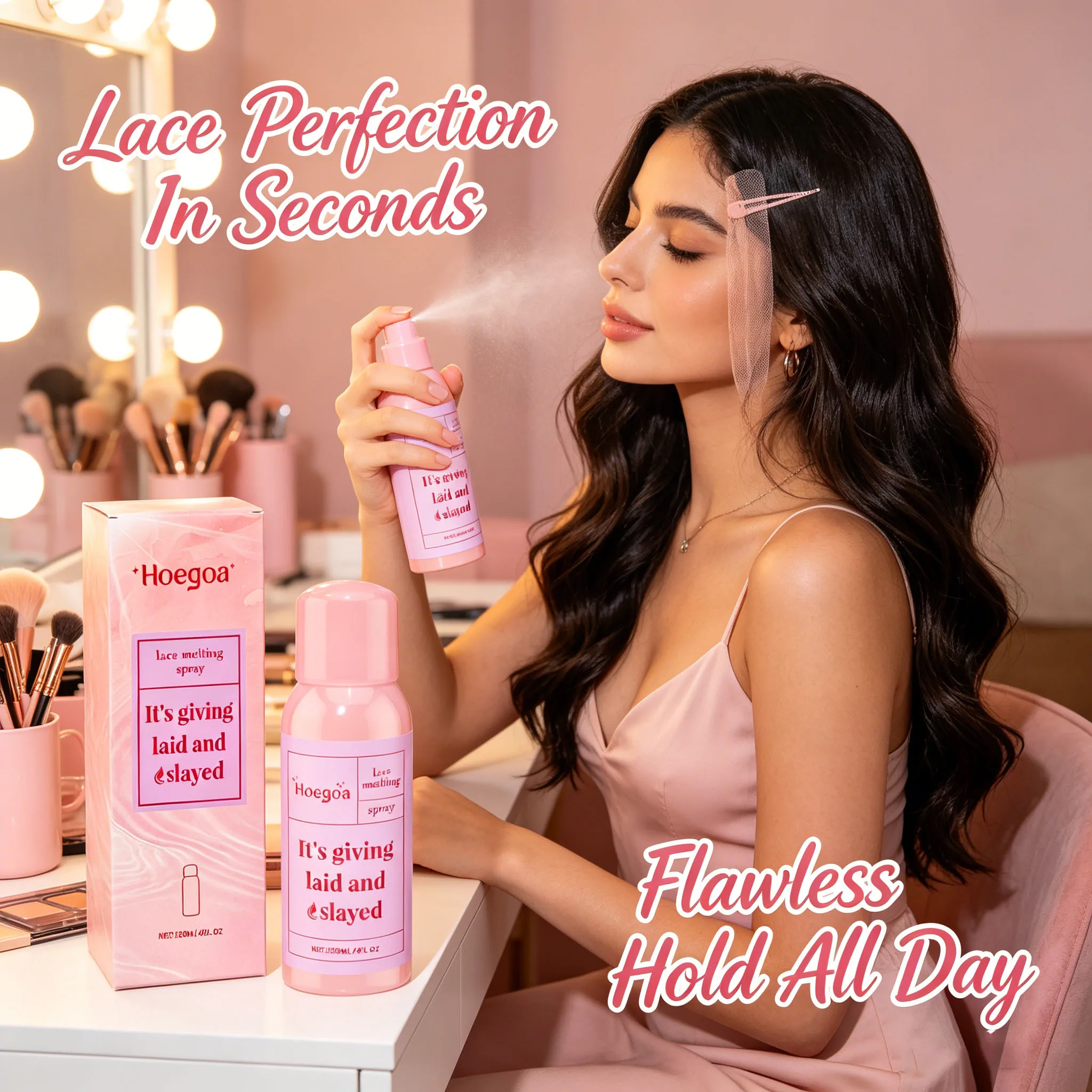 Lace Melting Spray Strong Hold Non Irritating Invisibility Waterproof Seamless Finish Glue Natural Hairline Wig Fixative Spray