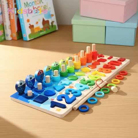 Kids Montessori Math Toys For Toddlers Educational Wooden Puzzle Fishing Toys Count Number Shape Matching Sorter Games Board Toy