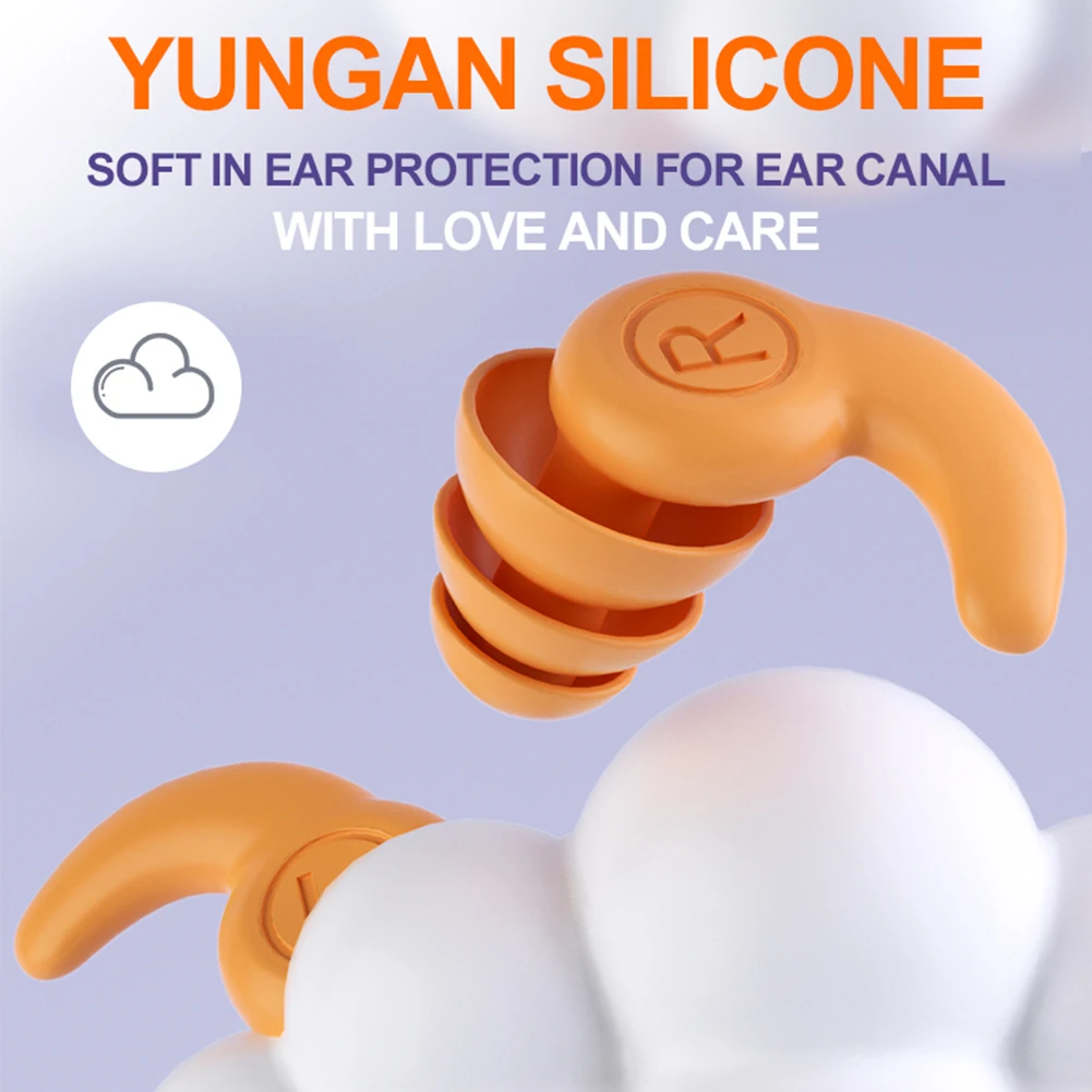 Swimming Silicone Ear Protector Three-Layer Noise-Reducing Earplugs Sound Insulation Cap Waterproof Washable for Children Adult