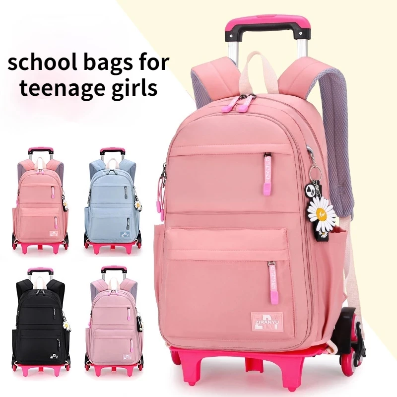 Child with Wheels Waterproof Primary Student Backpack Orthopedic School Bags Travel Bagpack for Teenage Girls Trolley Schoolbags