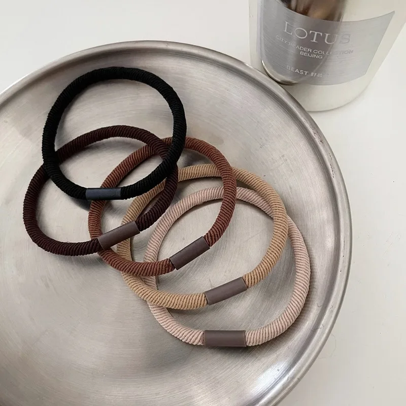 1pc Brown Color Twill Elastic Rubber Hair Bands Korean Simple Versatile Hair Rope Stretch Women Ponytail Holder Hair Ties