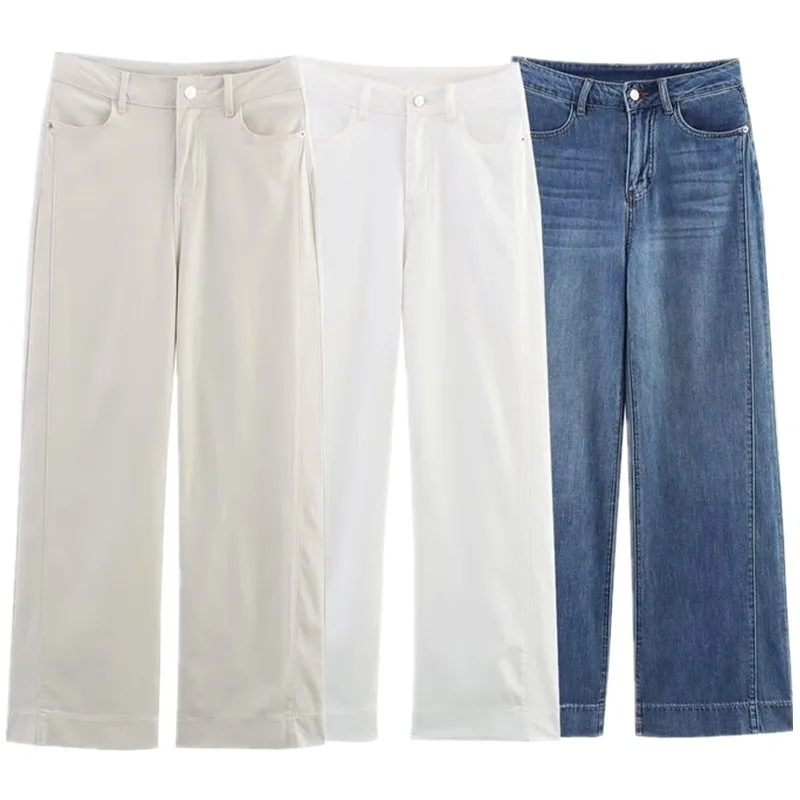 Hoge taille wijde pijpen ultradunne stof jeans lange broek dames Faion veelzijdige afslanken herfst nieuwe collectie casual Sle