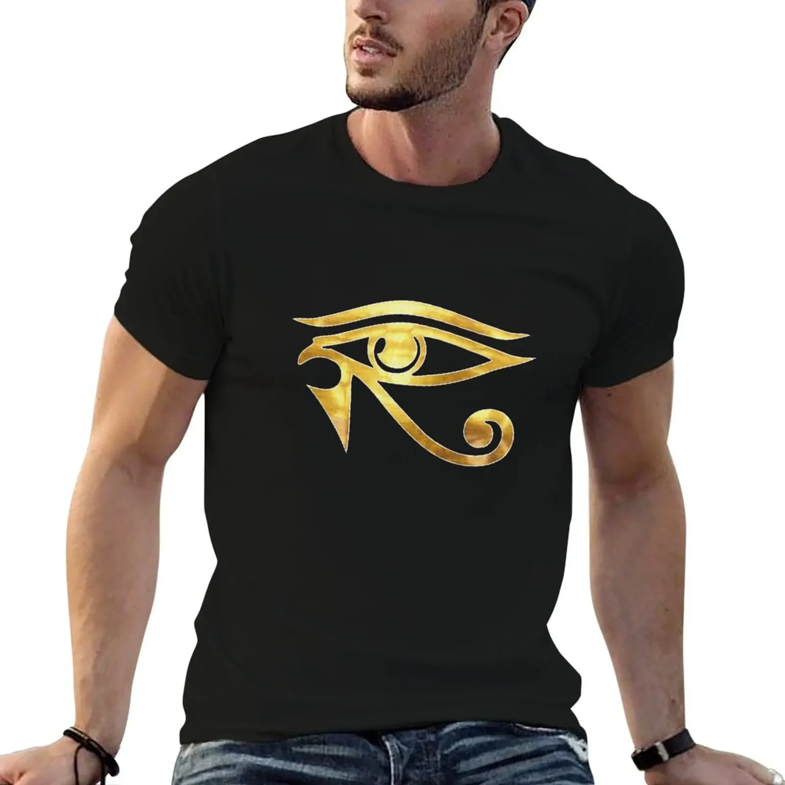 Eye of horus gold w T-Shirt quick drying man t shirt kawaii clothes t shirts men