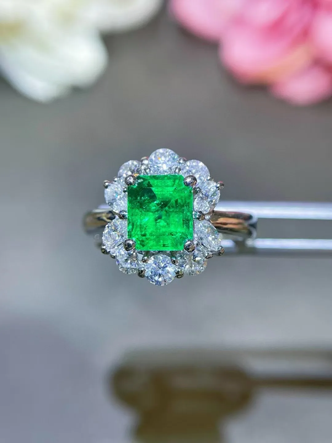 natural columbia emerald ring pt900 platinum with real diamond luxury genuine jewelry fine women jewelry wedding party