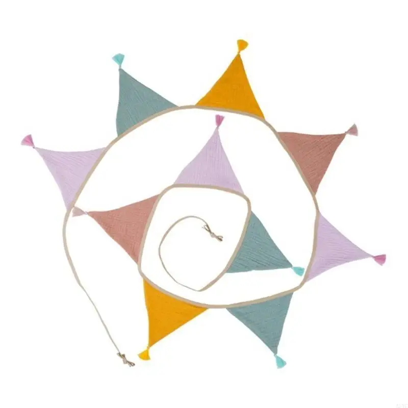 A5YC الرايات القطنية الملونة لتزيين غرف الأطفال بطول 2.6 متر إكليل من القماش مع أعلام مهدب إكليل الرايات المهدب #3
