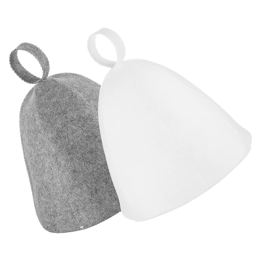 

2Pcs Felt Sauna Hats Thick Absorbent Bath Caps for Men Women Gray White Bathroom Shower Breathable Portable Spa Use