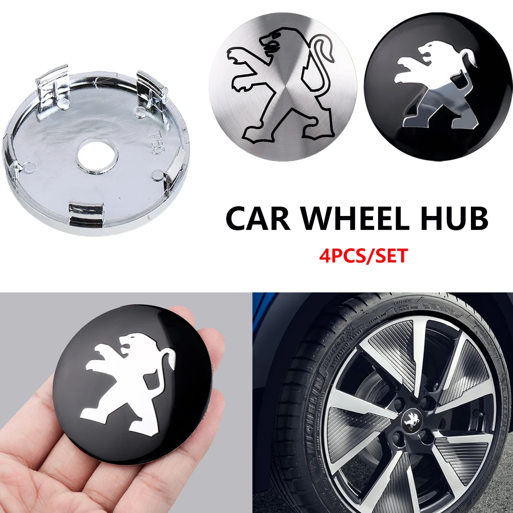 4Pcs 56/60mm Car Wheel Center Tire Dust Cover Sticker Decal Accessories for Peugeot  206 3008 106 407 208 207 107 2008 508 5008