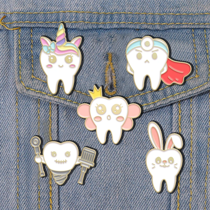 Protect Your Teeth Enamel Pin Fight Against Tooth Decay Dentist Nursing Lapel Badge Rabbit Tooth Brooches Backpack Jewelry Gifts