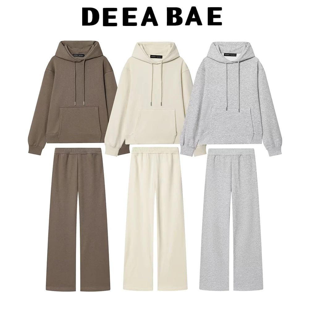

DEEABAE Базовый осенний комплект с капюшоном и брюками для женщин, фланелевые брюки прямого кроя с капюшоном и длинными рукавами
