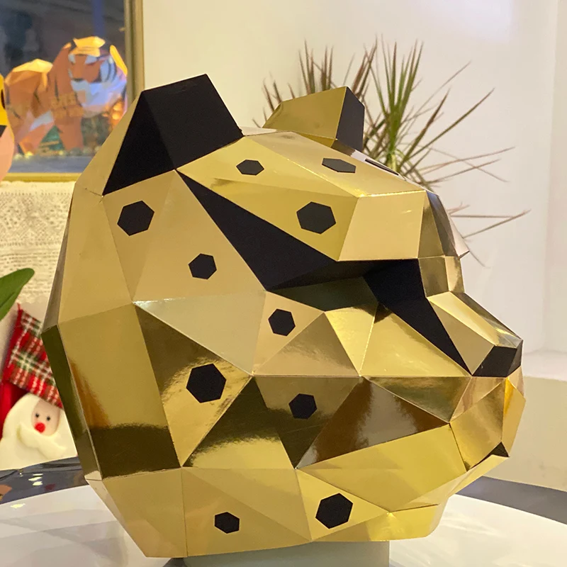 Golden Leopard Mask Paper Model,Small Size,Origami Costume Party Cosplay,3D Papercraft Art,Handmade DIY Craft RTY342