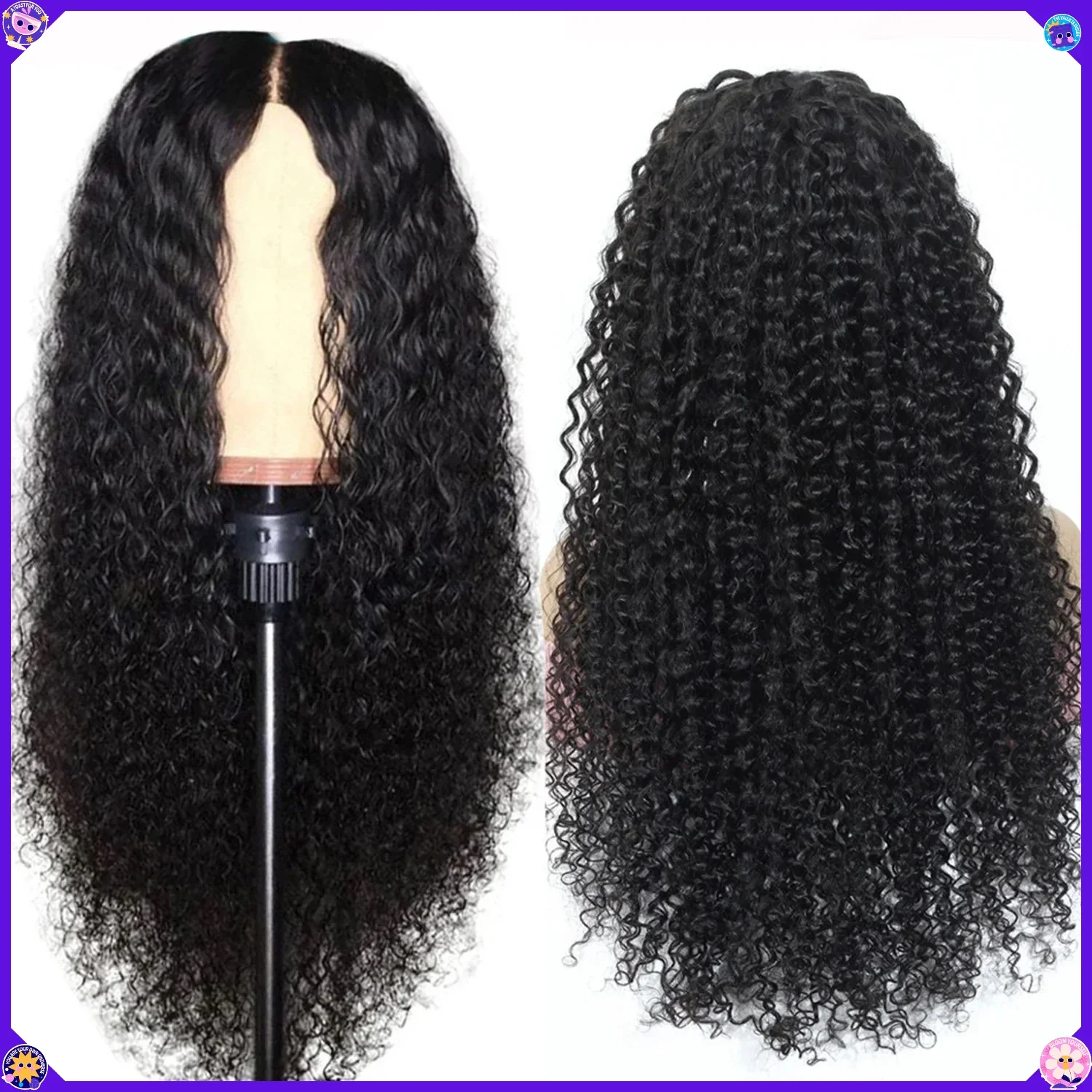 

Synthetic Long Water Wave Curly Wig Glueless Middle Part Heat Resistant Fiber Black Anime Cosplay Costume Party Daily Wear