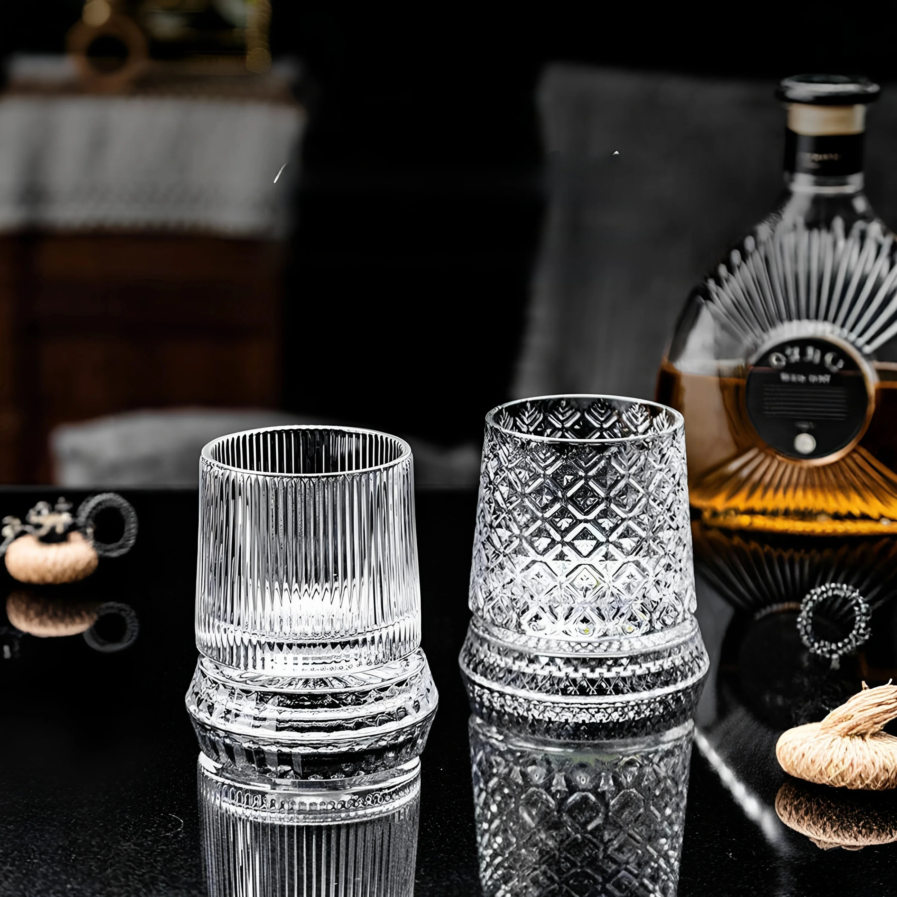 High-End Crystal Rotating Top Beer Whiskey Glass Bottom Stress Relief Cup Luxury Sensation Home Use Japanese Style Glass Cup