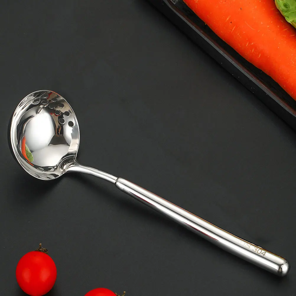 

304 Stainless Steel Soup Ladle Slotted Spoon Multifunction Long Handle Cooking Tool for Hot Pot Stews Serving Mesh Strainer