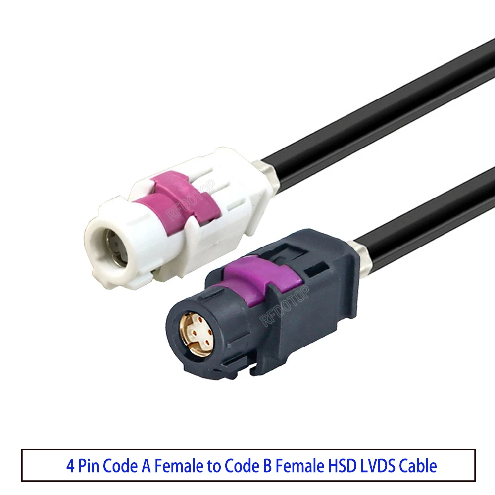 Black Straight 4Pin HSD Code A Female to Code B Female Connector USB LVDS Shielded 535 4-Core Cable for Benz BMW Audi Tesla VW