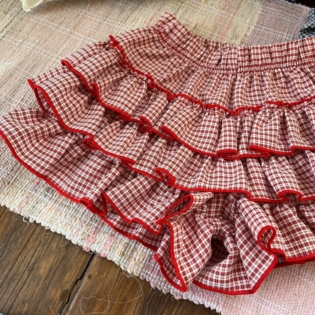 Kids Girls Set 2026 New Summer Embroidered T-shirt and Elastic Waist Checkered Layered Plaid Shorts Two-piece Outfits