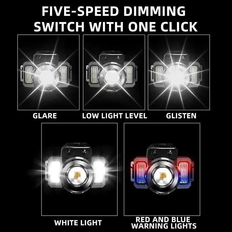 LED Sensor Headlamp Zoom Camping Search Light Rechargeable Head Flashlight Powerful Head Lamp Front Lanterns 5 Mode Headlights