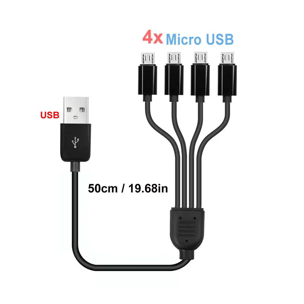 Kort snoer 5V USB A C naar Type C Meerdere oplaadkabel 4-in-1 Micro USB-splitteradapterkabel 4-poorts USB C PD-splitterkabel