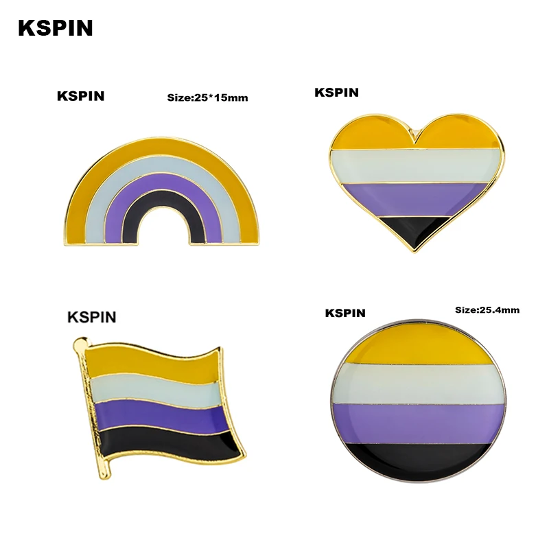 Nonbinary heart shaped Badge Symbol Pin Metal Badges Decorative Brooch Pins for Clothes Brooch Jewelry XY0629-1