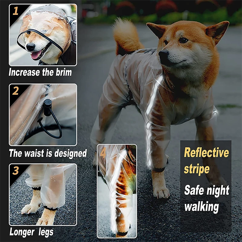 Dog Raincoat Portable Waterproof Transparent Rainwear for Small Medium Large Dogs Light Breathable Hooded Rain Jacket Cape