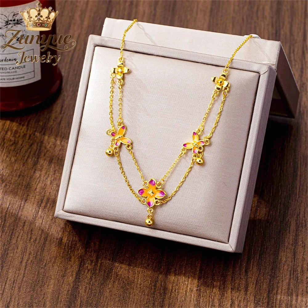 

Sand Gold Flower Butterfly Necklace Luxury Quality Jewelry Best Selling Fashion Jewelry Exquisite Popular Elegant Charms Gift