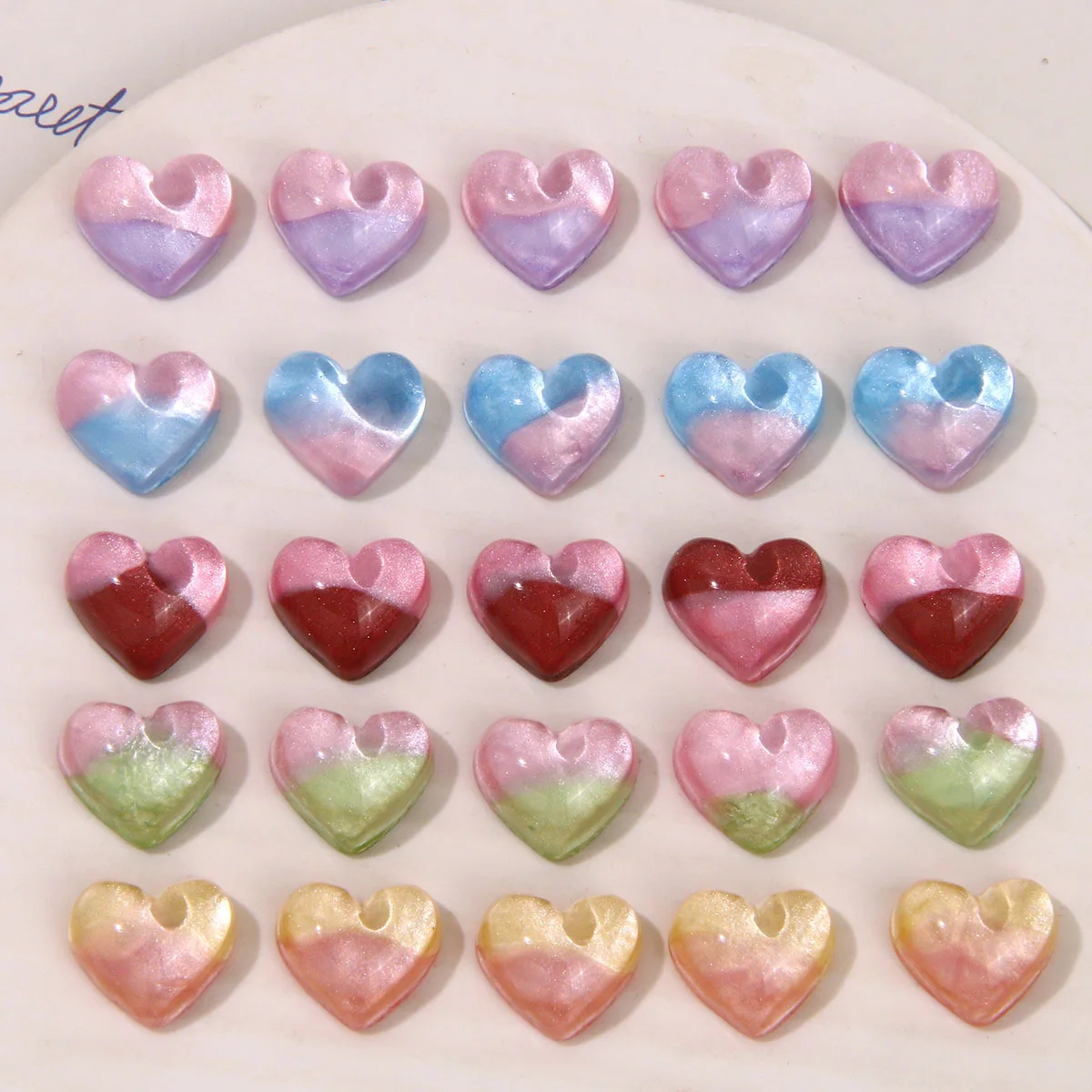 

Starry Flowing Sands Gradual Two Tone Love Heart Resin Patch DIY Earrings Headwear Hair Accessories Cabochons 19*17mm 70pcs