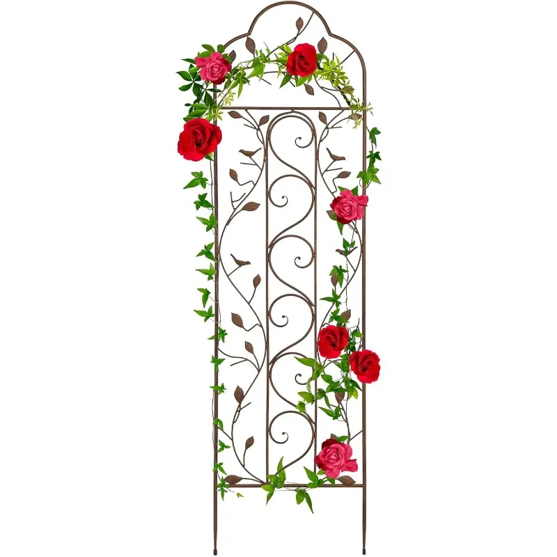 60x15in Iron Garden Trellis, Arched Outdoor Decoration w/Branches, Birds for Lawn, Garden, Backyard, Climbing Plants - Bronze