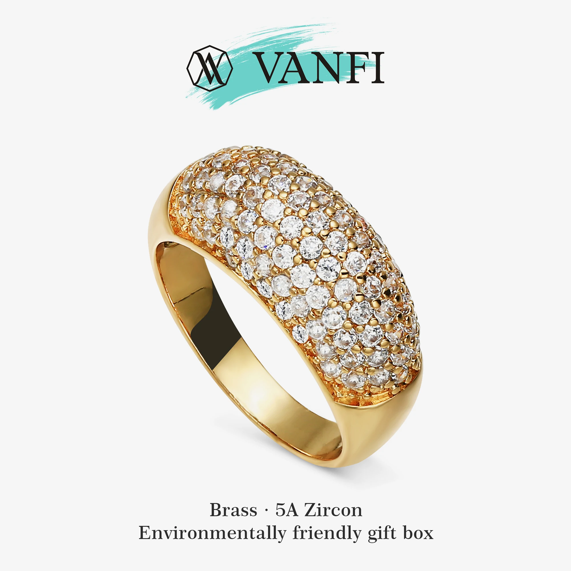 

Kfvanfi Copper 18K Gold Plated Women`s Ring Luxury Full Paved High Quality 5A Cubic Zirconia Hip Hop Men’s Ring Jewelry Gift