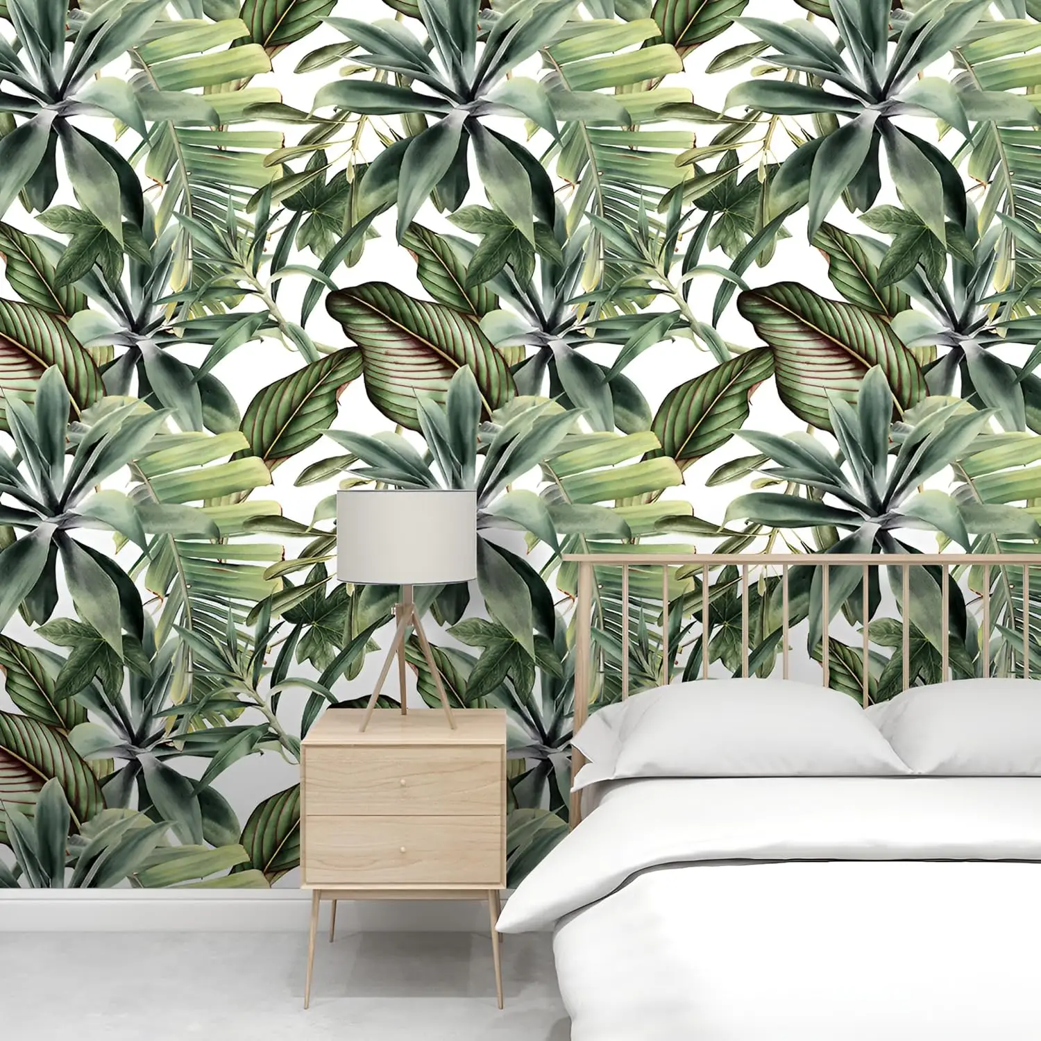 Modern Green Leaf Self Adhesive Wallpaper Peel and Stick Tropical Palm Leaf Contact Paper Removable Self Adhesive Wallpaper