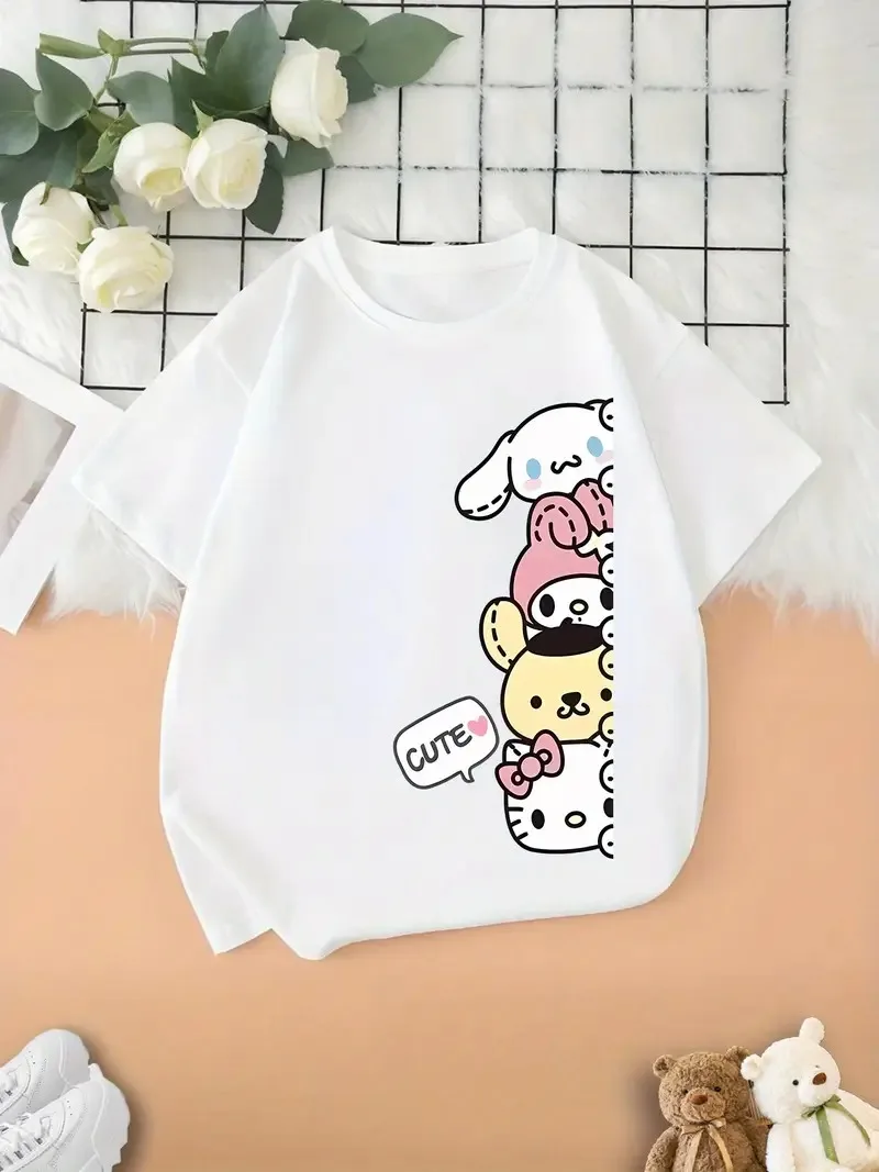 

Sanrio Stacked Characters Cotton Tee CUTE Slogan and Kawaii Cartoon Style Streetwear Classic Print New Arrival Tee S-4XL
