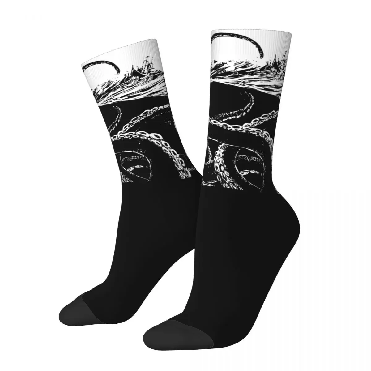 

Funny Kraken Rules The Sea Skateboard Socks the Rise of Great Cthulhu Polyester Long Socks for Women Men Sweat Absorbing